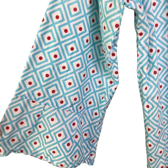 Malabar Bay Tunic Top Womens Size Large Blue V-Neck 3/4 Sleeve Geometric - Picture 4 of 5